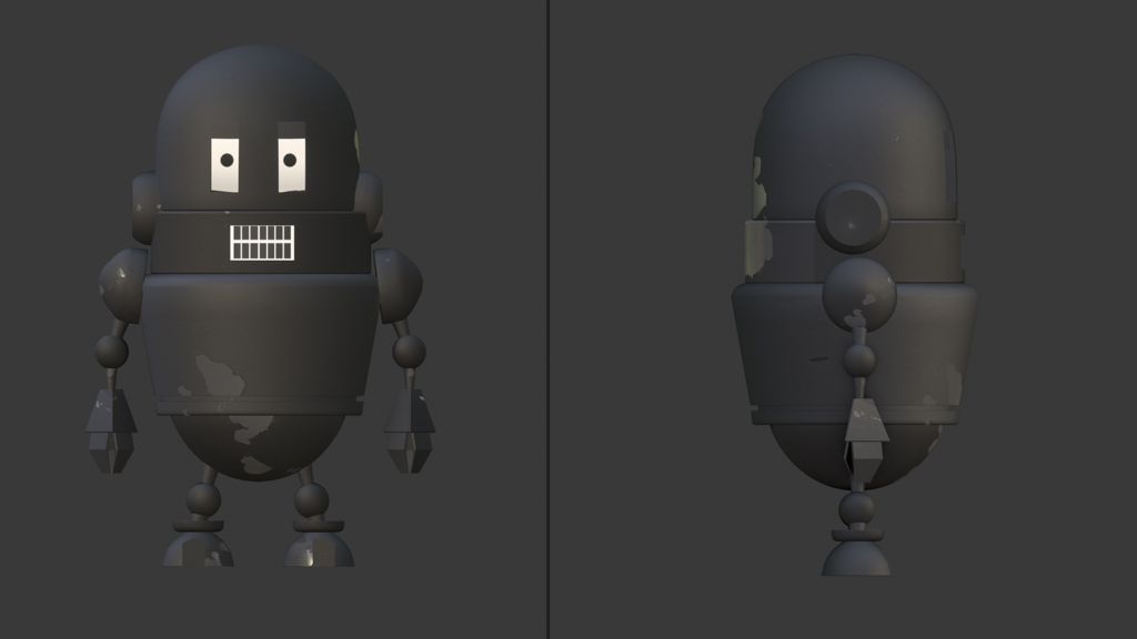 Image of texturing a tiny robot in Blender